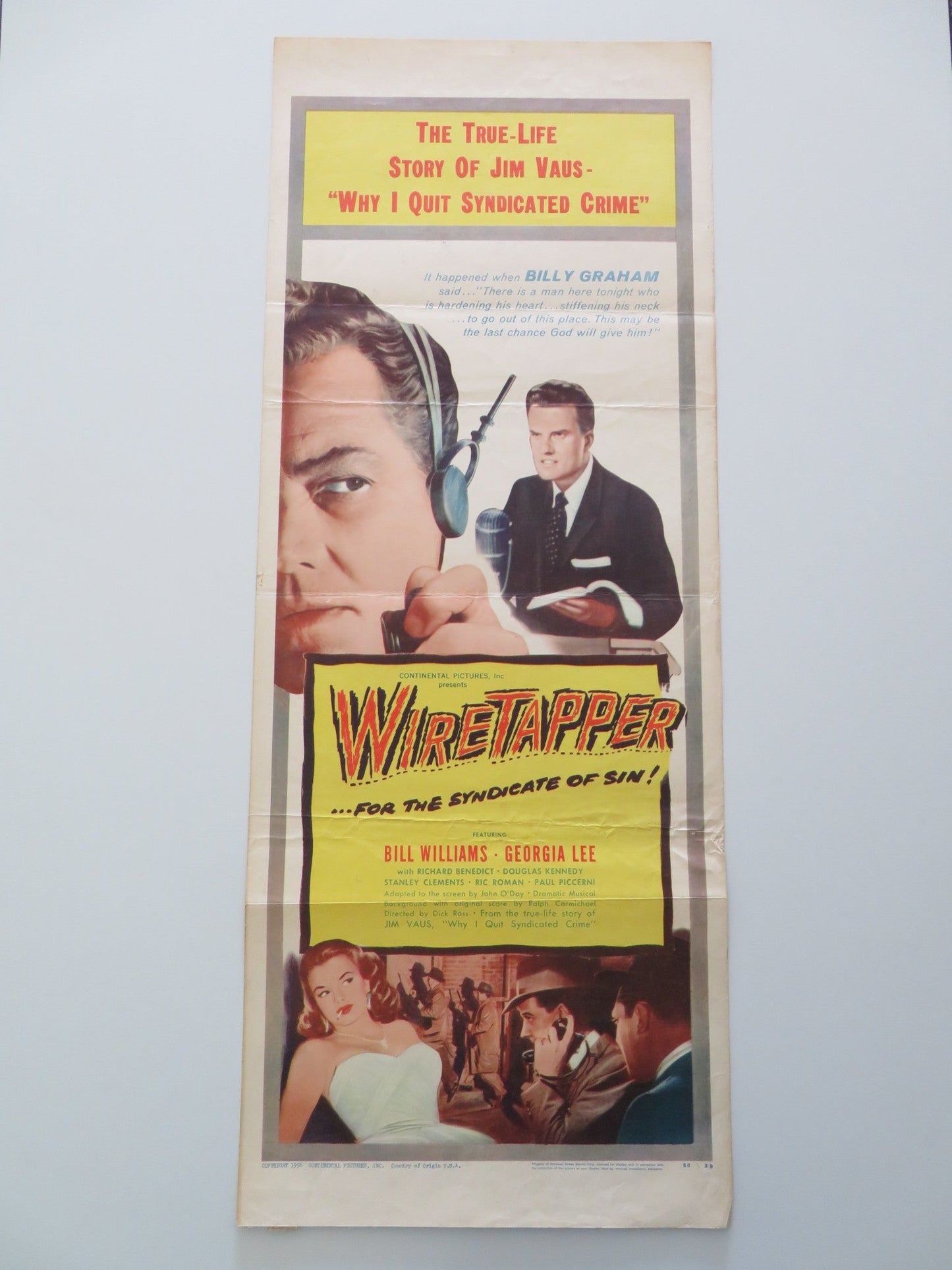 WIRETAPPER US INSERT POSTER BILL WILLIAMS GEORGIA LEE 1956 Rendezvous Cinema Movie posters