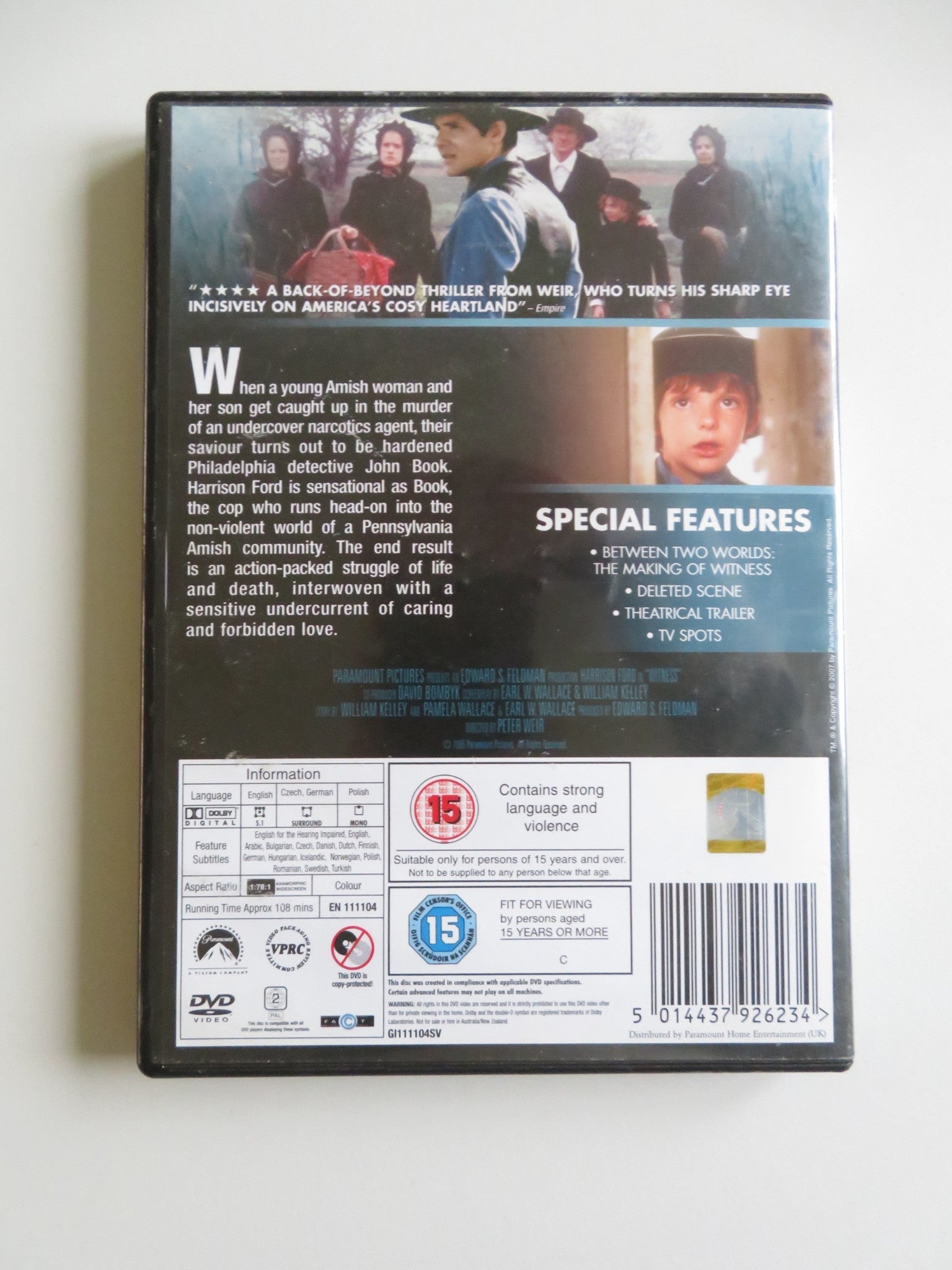 WITNESS (DVD) HARRISON FORD KELLY MCGILLIS 1985 REGION 2 Movie posters