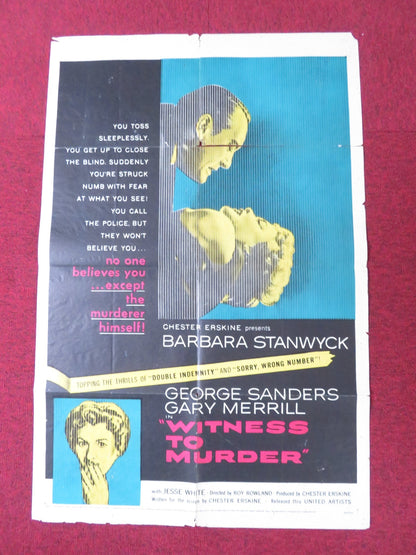 WITNESS TO MURDER FOLDED US ONE SHEET POSTER BARBARA STANWYCK G. SANDERS 1954 Rendezvous Cinema Movie posters