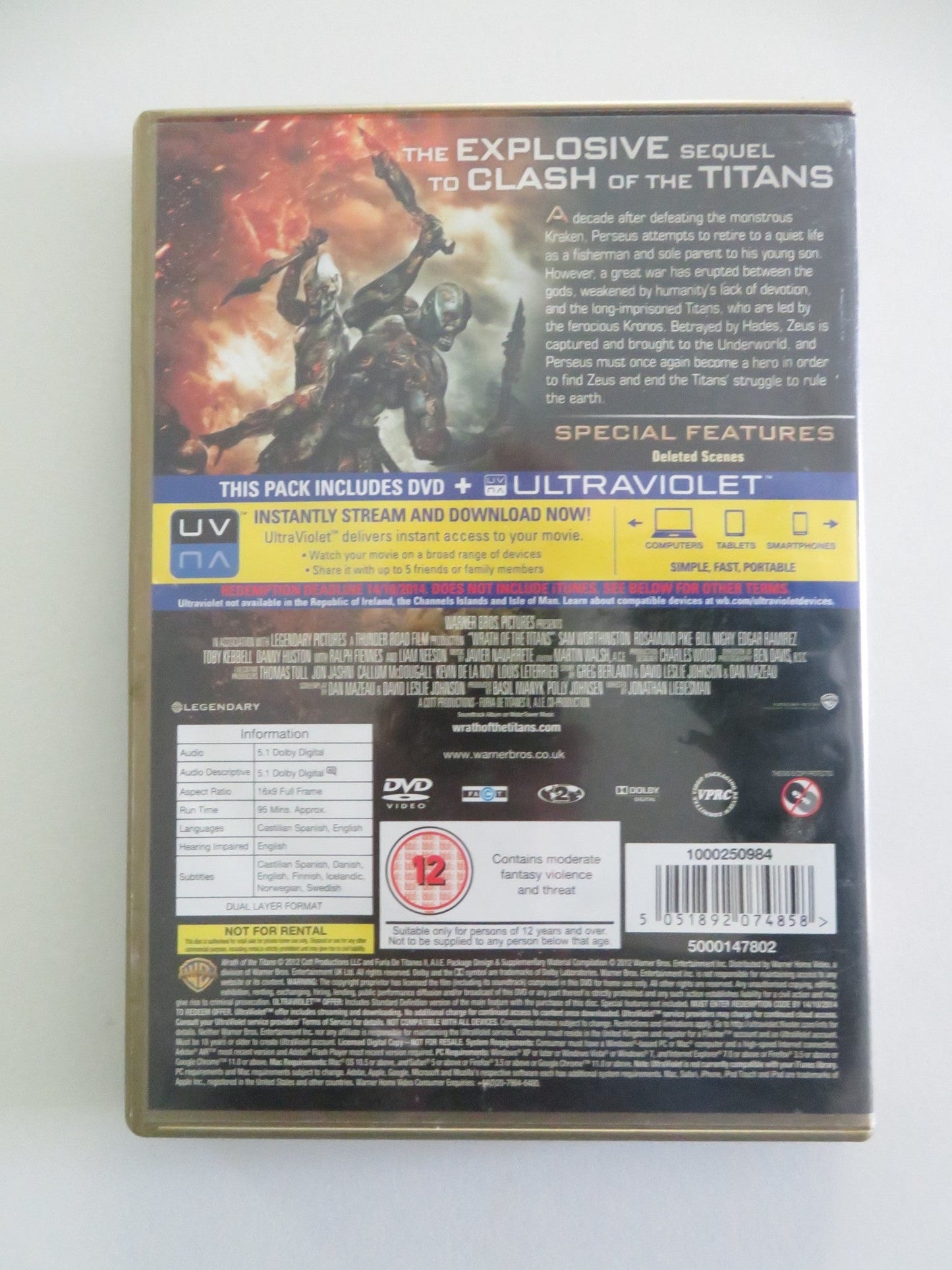Wrath of the Titans (DVD) Sam Worthington Liam Neeson 2012 Region 2 Movie posters