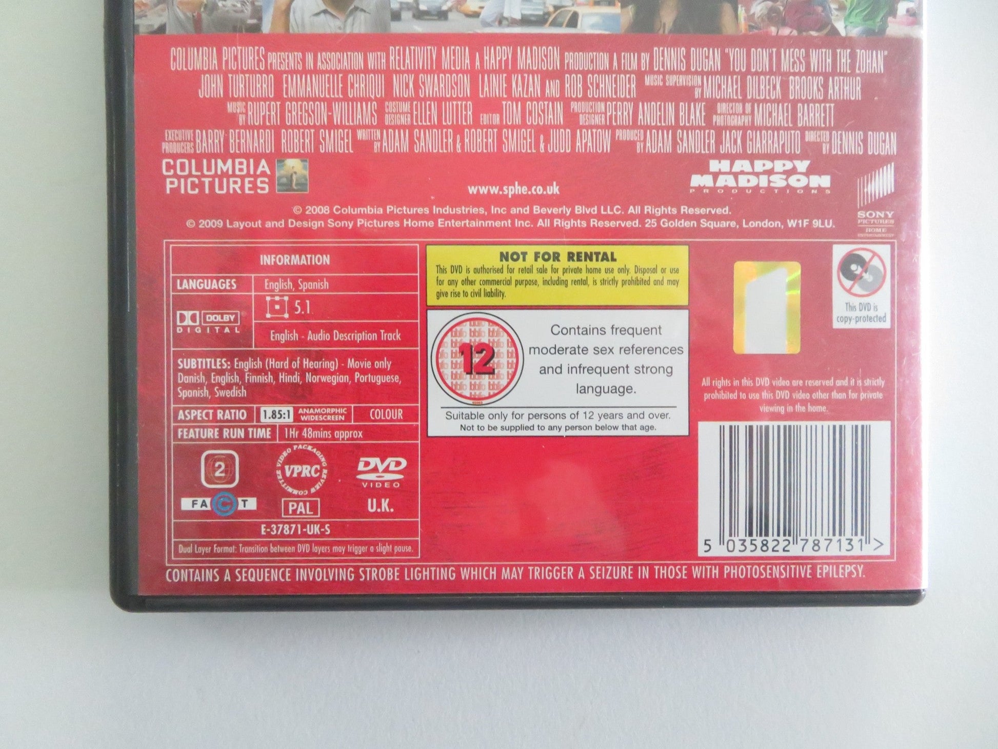 You Don't Mess with the Zohan (DVD) Adam Sandler John Turturro 2008 Region 2 Movie posters