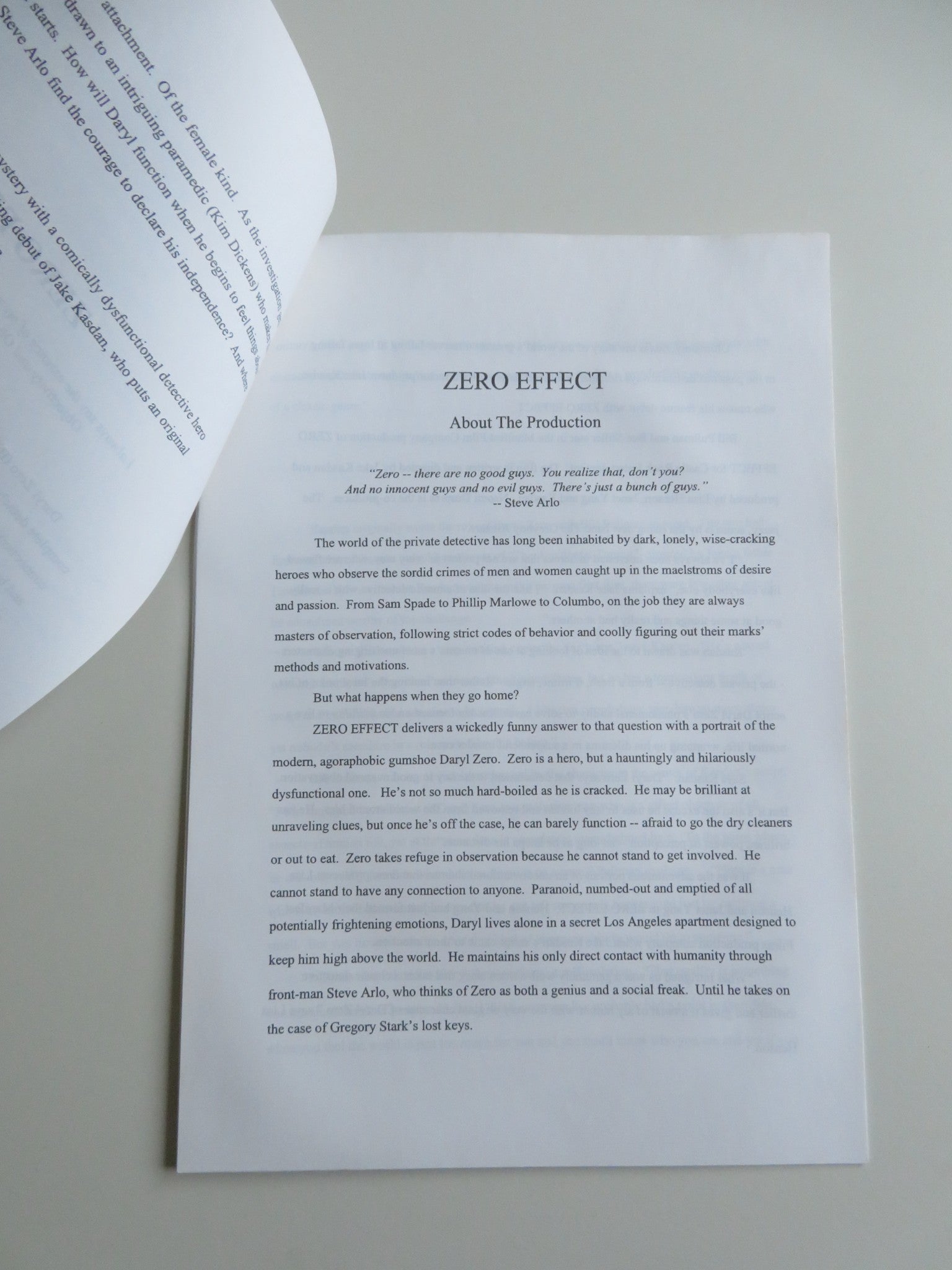 ZERO EFFECT PRESS KIT 1998 BILL PULLMAN BEN STILLER Movie posters