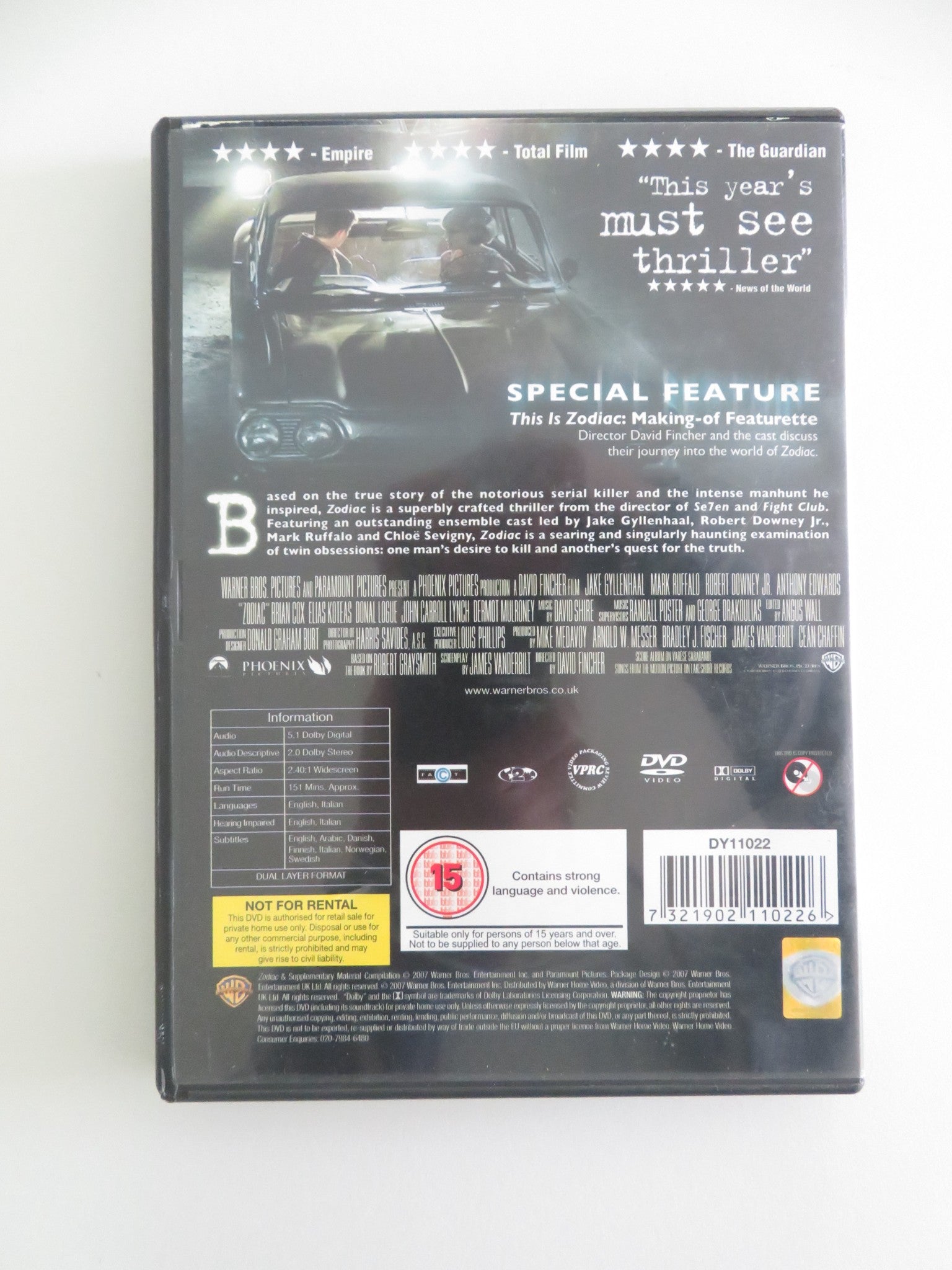 ZODIAC (DVD) MARK RUFFALO JAKE GYLLENHAAL 2007 REGION 2 Movie posters