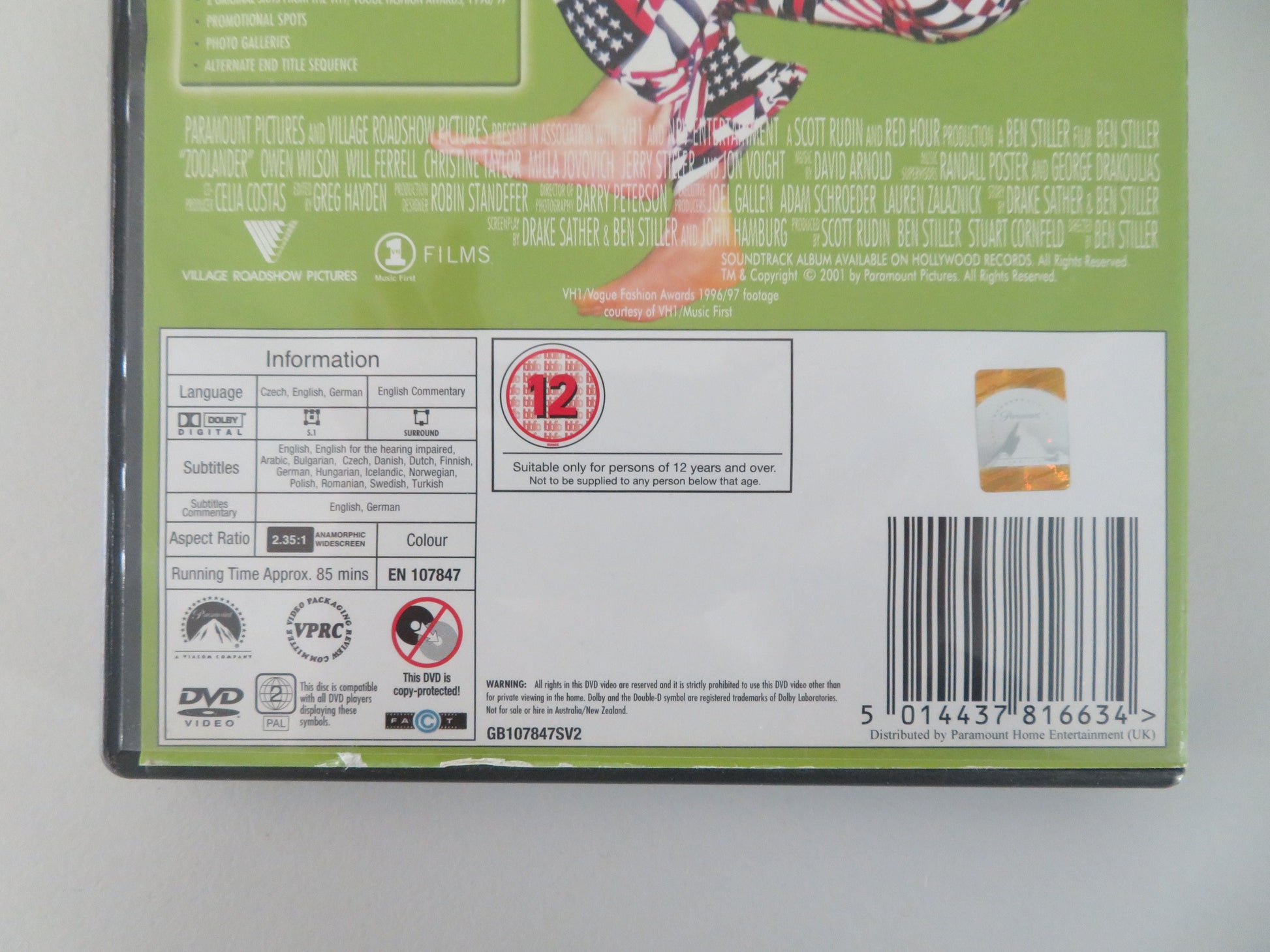 Zoolander (DVD) Ben Stiller Owen Wilson Christine Taylor 2001 Region 2 Movie posters