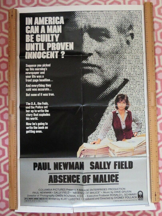 ABSENCE OF MALICE US ONE SHEET  POSTER PAUL NEWMAN SALLY FIELD 1981