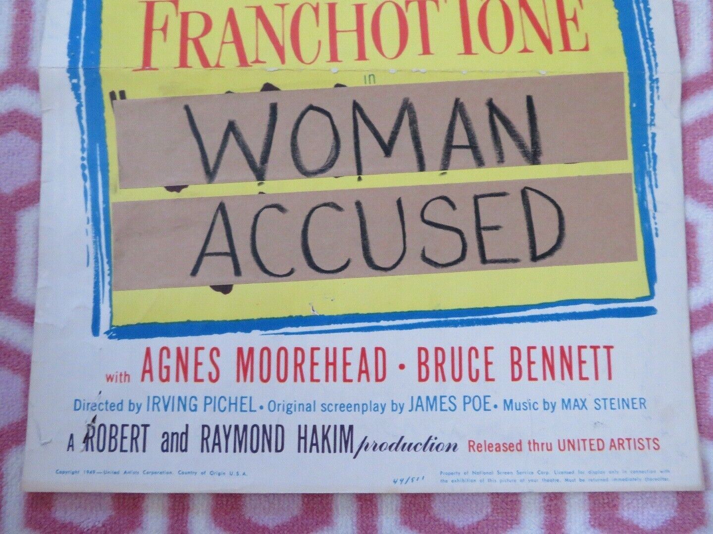 WOMAN ACCUSED /WITHOUT HONOR US INSERT (14"x 36") POSTER LARAINE DAY 1949 - Rendezvous Cinema