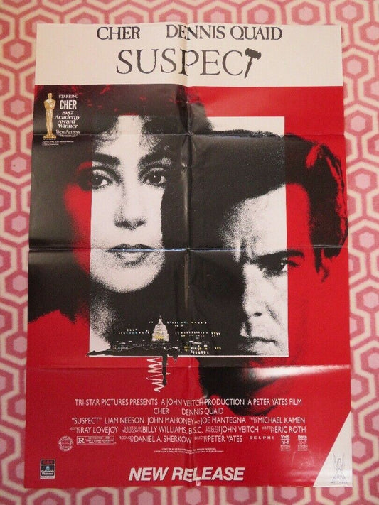 SUSPECT US VIDEO VHS POSTER FOLDED CHER DENNIS QUAID 1987