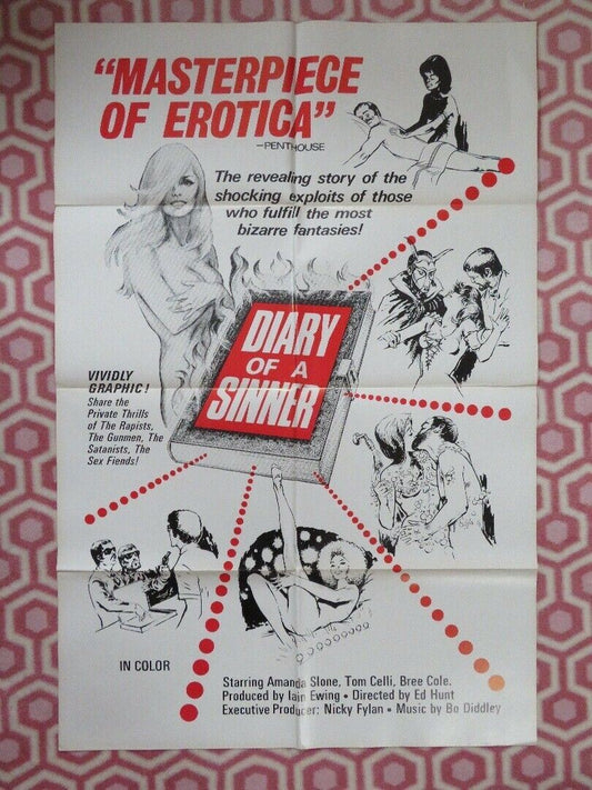 DIARY OF A SINNER FOLDED US ONE SHEET POSTER AMANDA SLONE TOM CELLI 1974 - Rendezvous Cinema