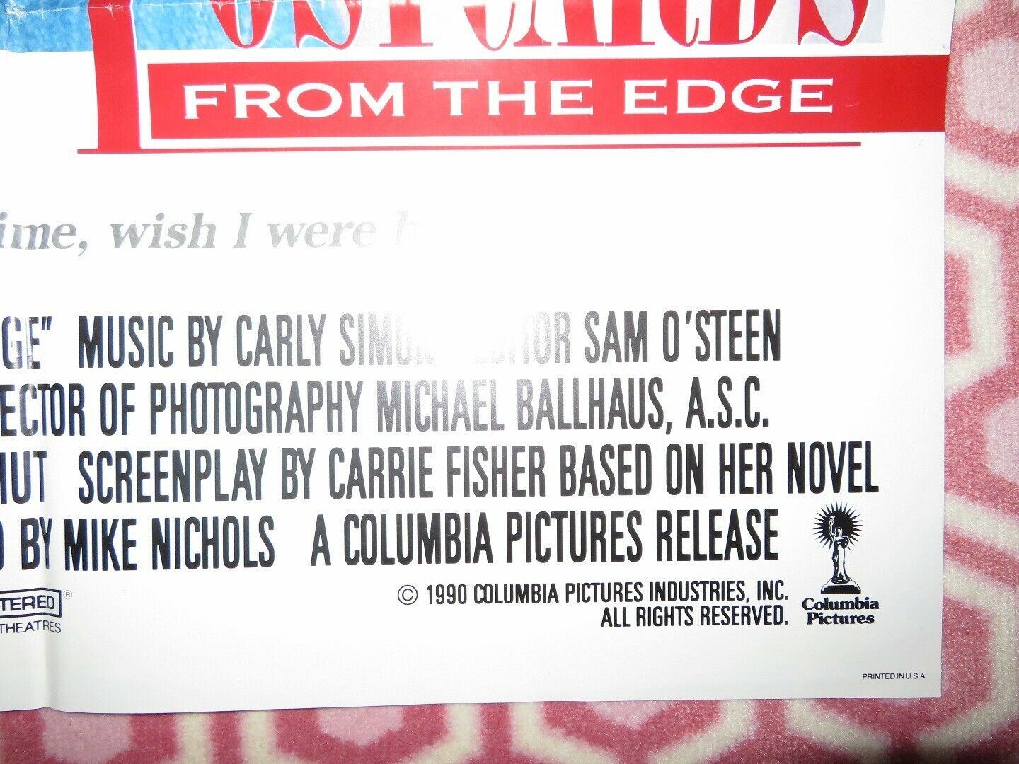 POSTCARDS FROM THE EDGE FOLDED US ONE SHEET POSTER MERYL STREEP DENNIS QUIAD '90 - Rendezvous Cinema