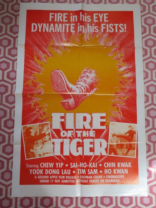 FIRE OF THE TIGER KUNG FU FOLDED US ONE SHEET POSTER CHEW YIP SAI-HO-KAI 1970'S