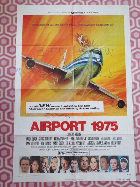 AIRPORT 1975 FOLDED US ONE SHEET POSTER CHARLTON HESTON KAREN BLACK 1974