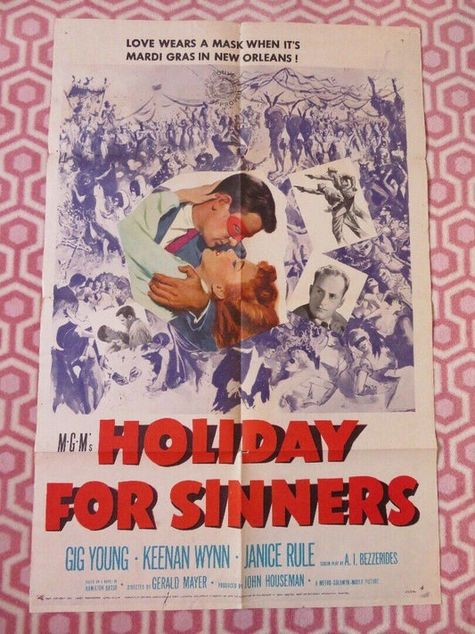 HOLIDAY FOR SINNERS FOLDED US ONE SHEET POSTER GIG YOUNG KEENAN WYNN 1952 - Rendezvous Cinema