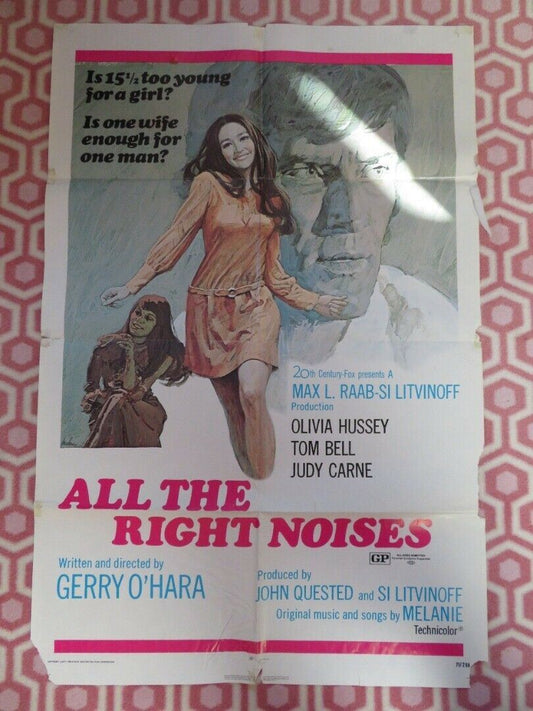 ALL THE RIGHT NOISES FOLDED US ONE SHEET POSTER OLIVIA HUSSEY TOM BELL 1971