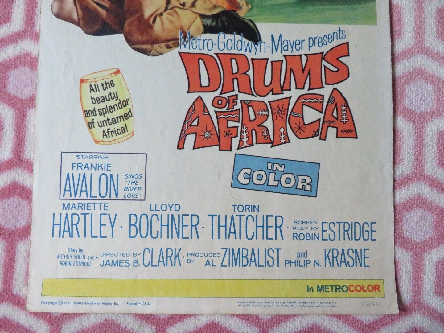 DRUMS OF AFRICA  US INSERT (14"x 36") POSTER FRANKIE AVALON 1963