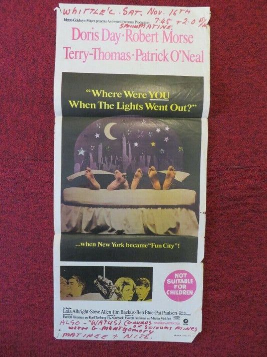 WHERE WERE YOU WHEN THE LIGHTS WENT OUT FOLDED AUSTRALIAN DAYBILL POSTER  1968