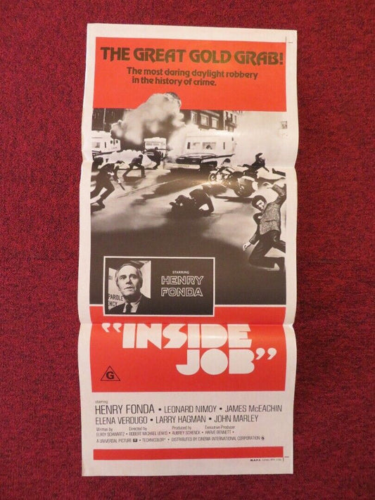 INSIDE JOB FOLDED AUSTRALIAN DAYBILL POSTER HENRY FONDA LEONARD NIMOY 1973 - Rendezvous Cinema