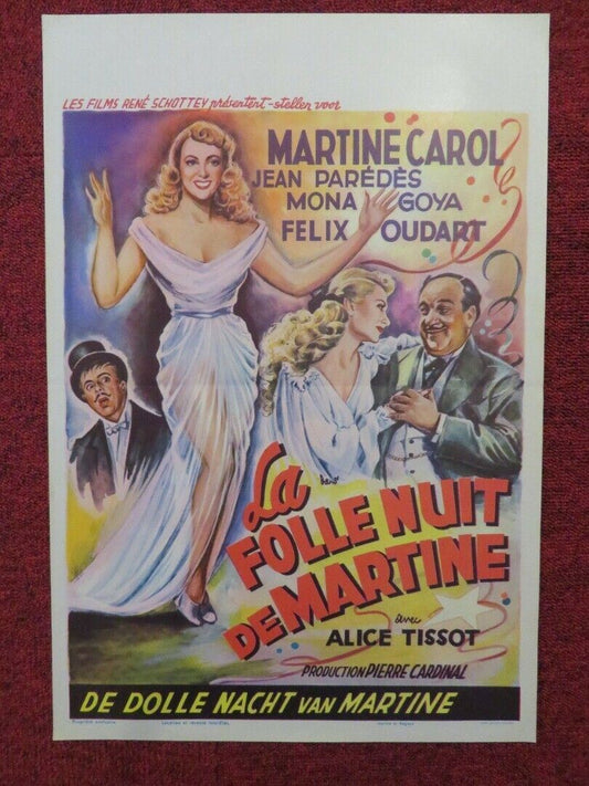 LA FOLLE NUIT DE MARTINE / A NIGHT AT A HONEYMOON BELGIUM (20.5"x14") POSTER '50