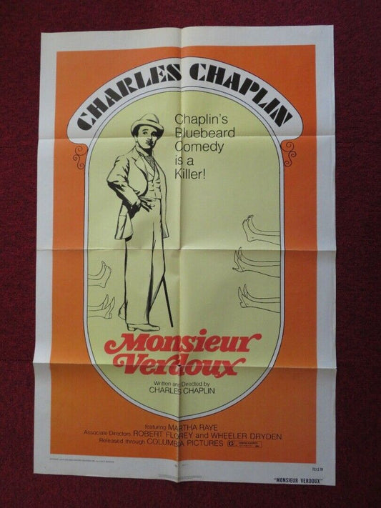 MONSIEUR VERDOUX FOLDED US ONE SHEET POSTER CHARLES CHAPLIN 1972