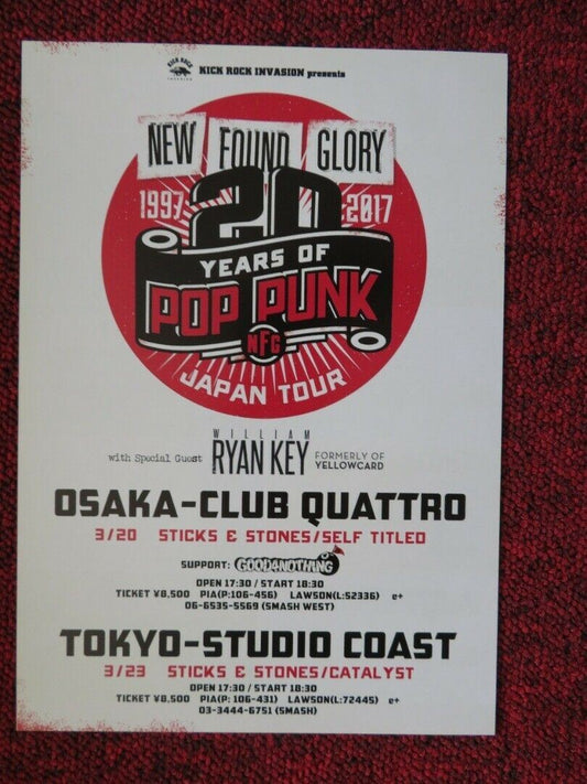 NEW FOUND GLORY - 20 YEARS OF POP PUNK JAPANESE MUSIC TOUR GIG POSTER 2017 - Rendezvous Cinema