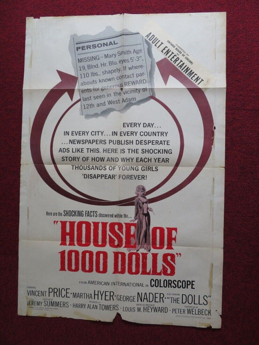 HOUSE OF 1000 DOLLS US ONE SHEET POSTER VINCENT PRICE MARTHA HYER 1967 - Rendezvous Cinema