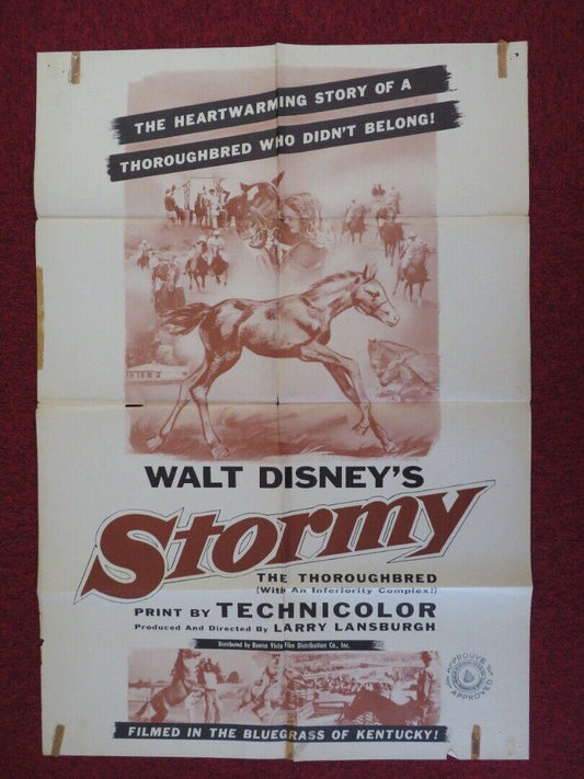 STORMY, THE THOROUGHBRED ONE FOLDED US ONE SHEET POSTER DISNEY M.R.VALDEZ 1954