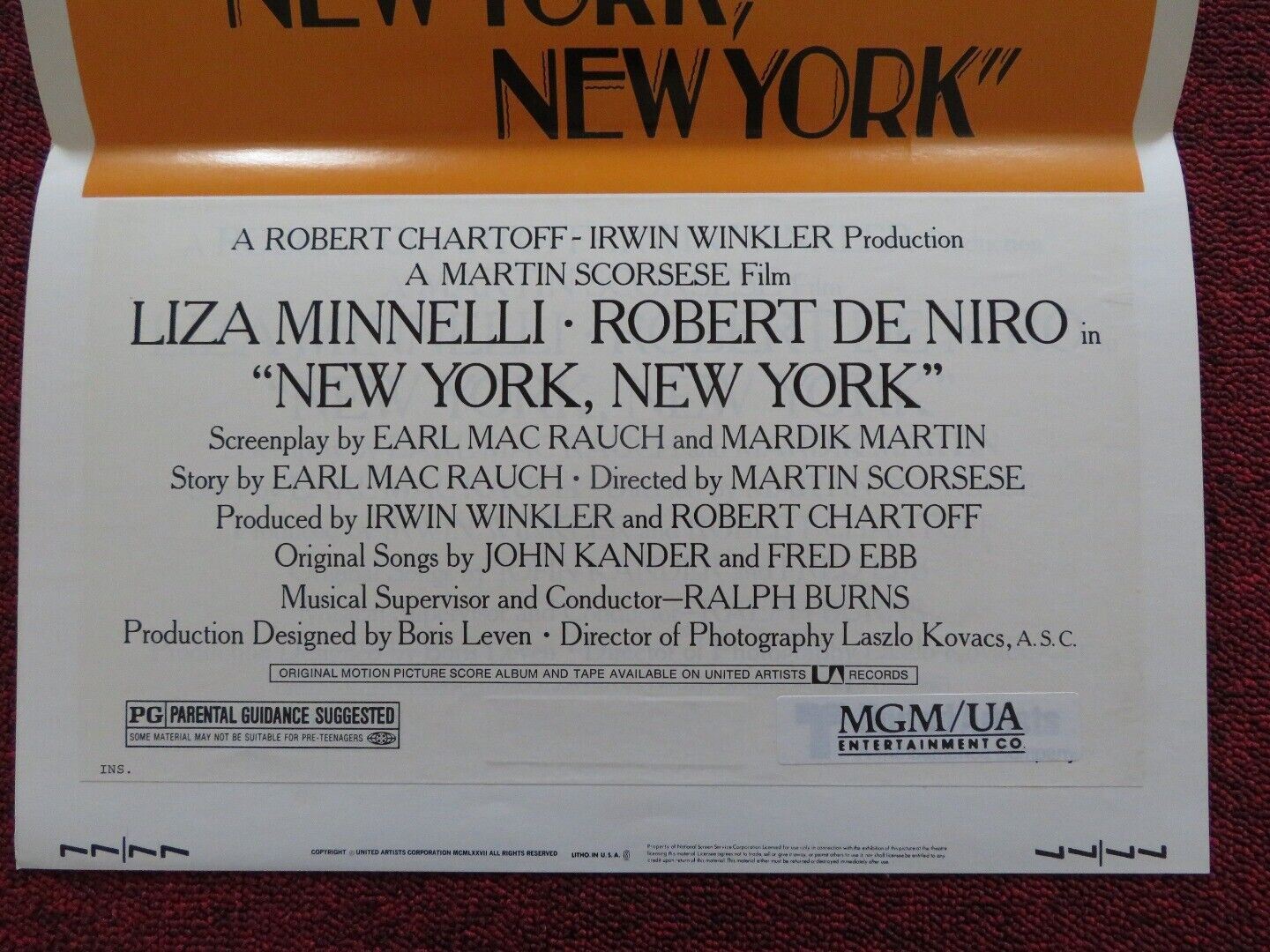 NEW YORK, NEW YORK FOLDED US INSERT (14"x 36") POSTER  LIZA MINNELLI DE NIRO '77