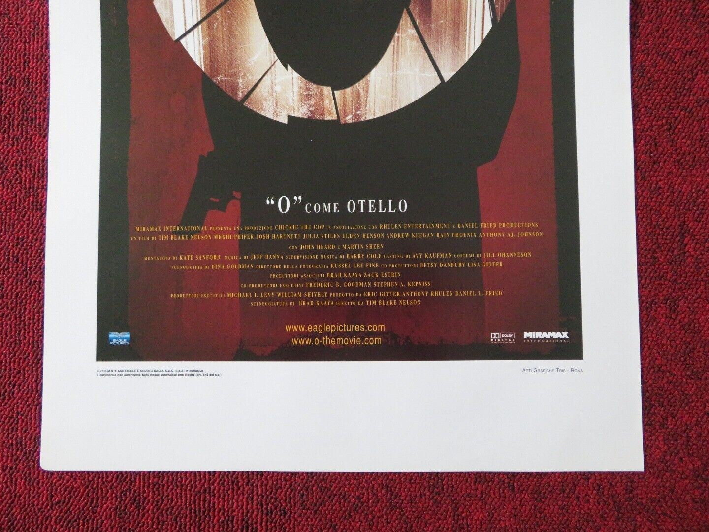 "O" COME OTELLO  ITALIAN LOCANDINA (27.5"x13") POSTER JULIA STILES 2001