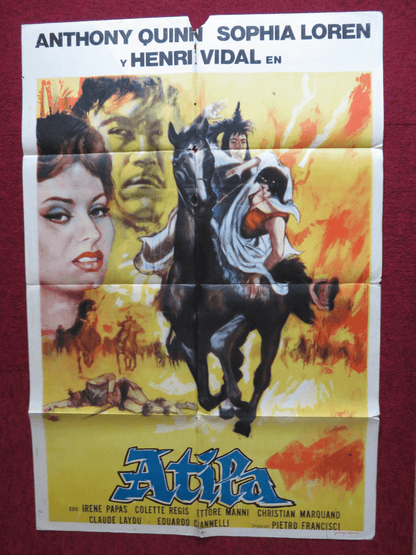 ATTILA FOLDED ARGENTINA ONE SHEET POSTER ANTHONY QUINN SOPHIA LOREN 1954 Rendezvous Cinema Movie posters