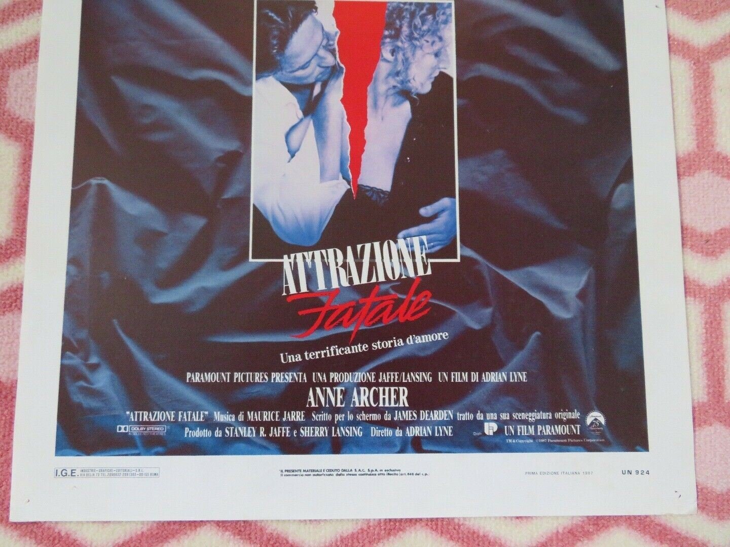 ATTRAZIONE FATALE/ Fatal Attraction ITALIAN LOCANDINA (27.5"x 13") POSTER 1987 Movie posters