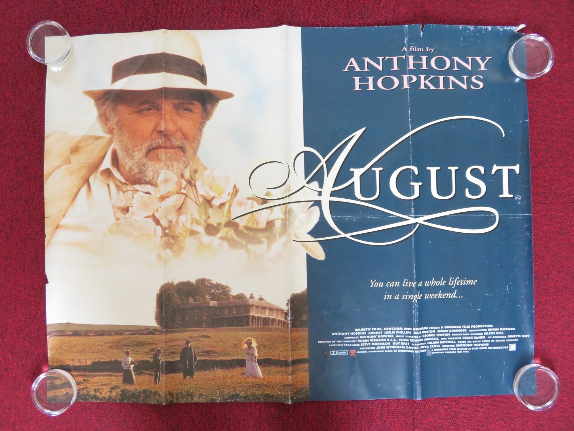 AUGUST UK QUAD (30"x 40") ROLLED POSTER ANTHONY HOPKINS LESLIE PHILLIPS 1996 Rendezvous Cinema Movie posters