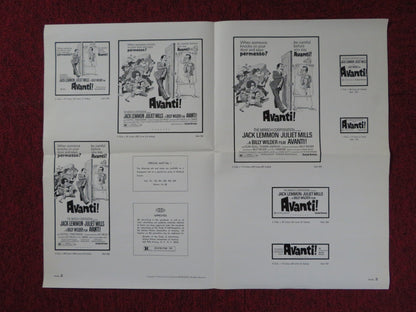 AVANTI! UNCUT UNITED ARTISTS FOLDED PRESS BOOK JACK LEMMON JULIET MILLS 1972 Rendezvous Cinema Movie posters