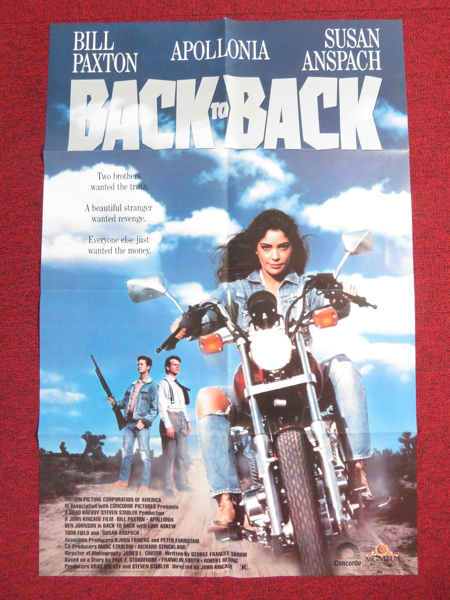 BACK TO BACK VHS VIDEO POSTER FOLDED BILL PAXTON APOLLONIA 1990 Rendezvous Cinema Movie posters