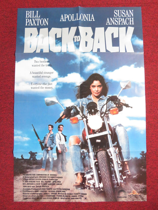 BACK TO BACK VHS VIDEO POSTER FOLDED BILL PAXTON APOLLONIA 1990 Rendezvous Cinema Movie posters