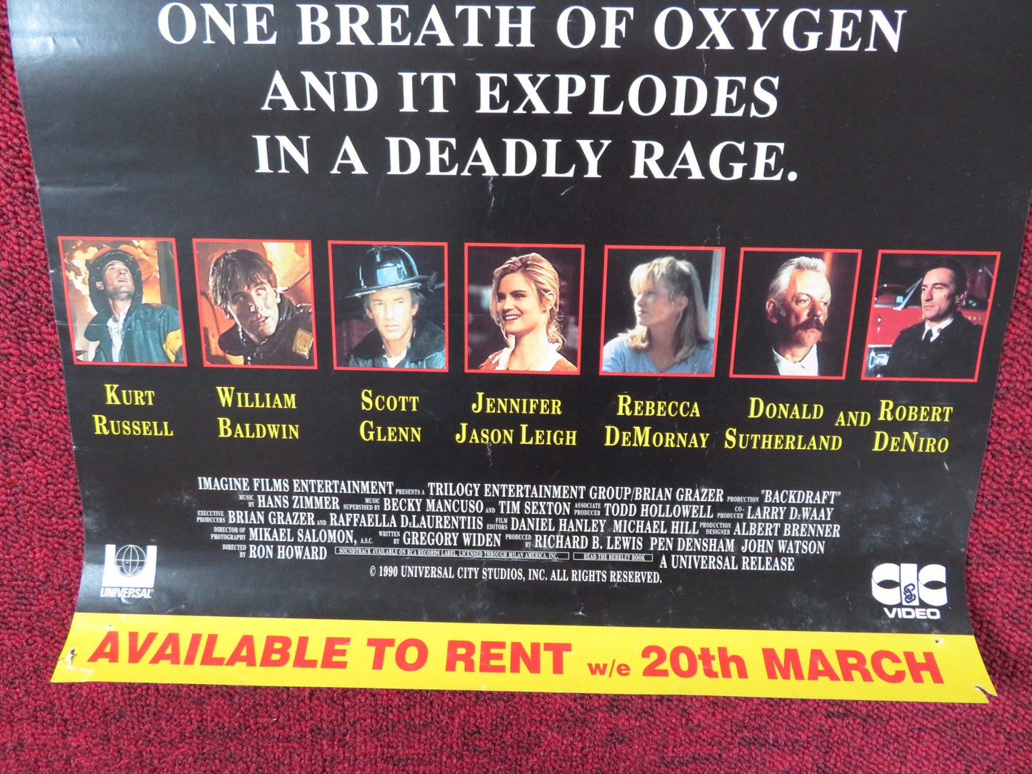 BACKDRAFT VHS VIDEO POSTER KURT RUSSELL WILLIAM BALDWIN 1990 Rendezvous Cinema Movie posters