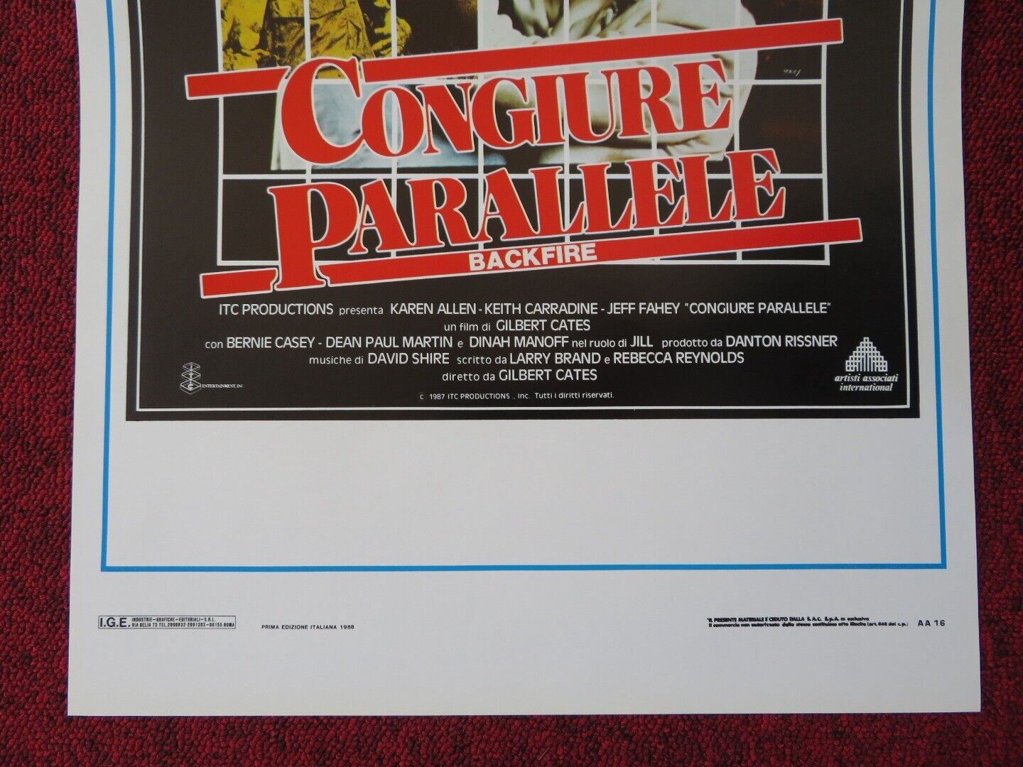 BACKFIRE ITALIAN LOCANDINA (27.5"x13") POSTER KAREN ALLEN KEITH CARRADINE1988 Movie posters