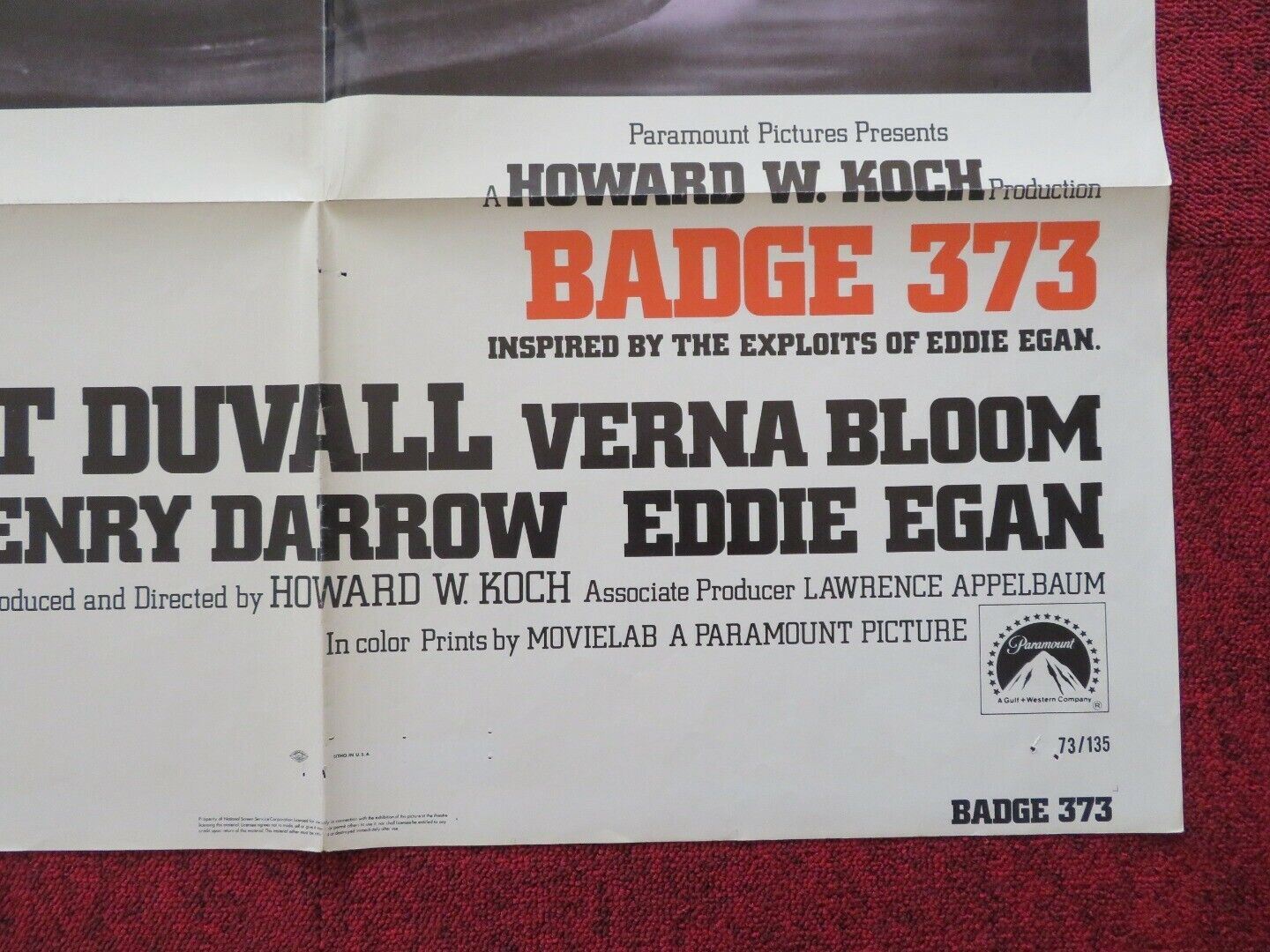 BADGE 373 FOLDED US ONE SHEET POSTER ROBERT DUVALL VERNA BLOOM 1973 Movie posters
