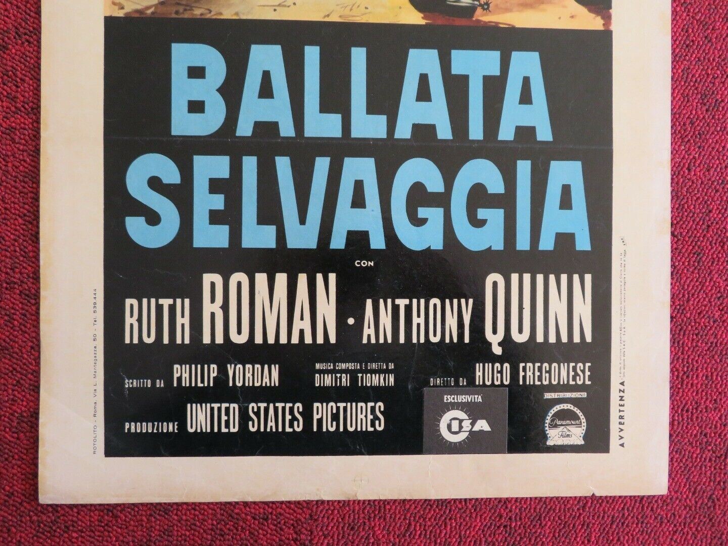 BALLATA SELVAGGIA / Blowing Wild ITALIAN LOCANDINA (27.5"x12.5") POSTER 1953 Movie posters