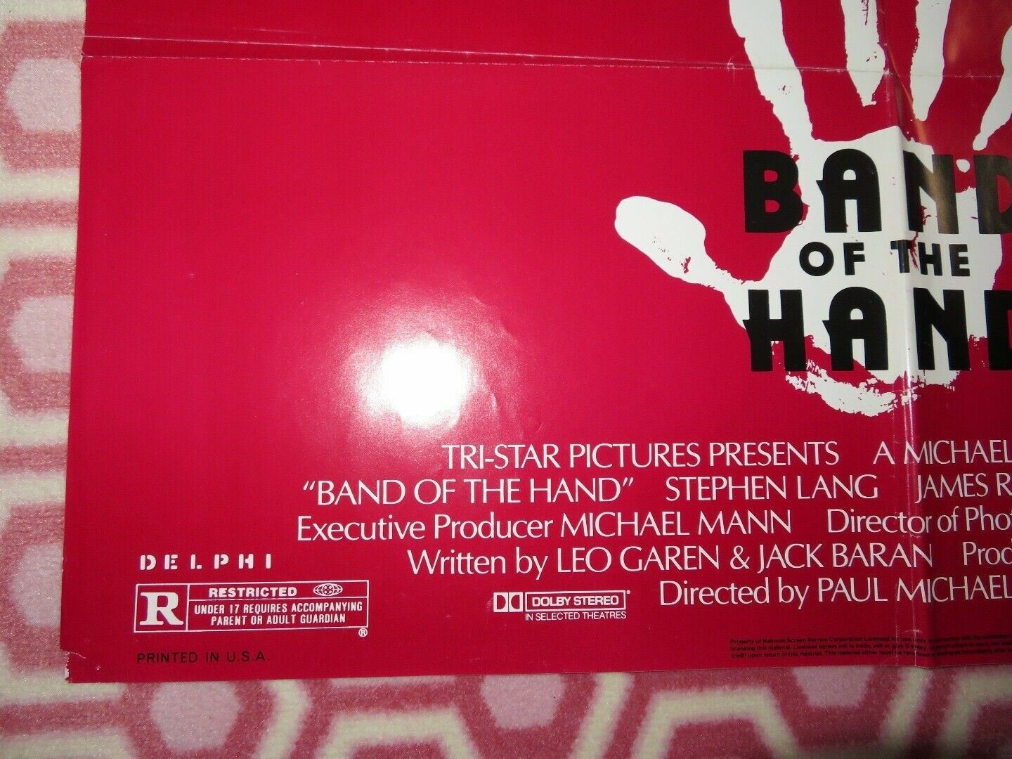 BAND OF THE HAND US FOLDED ONE SHEET POSTER STEPHEN LANG JAMES REMAR 1986 Movie posters