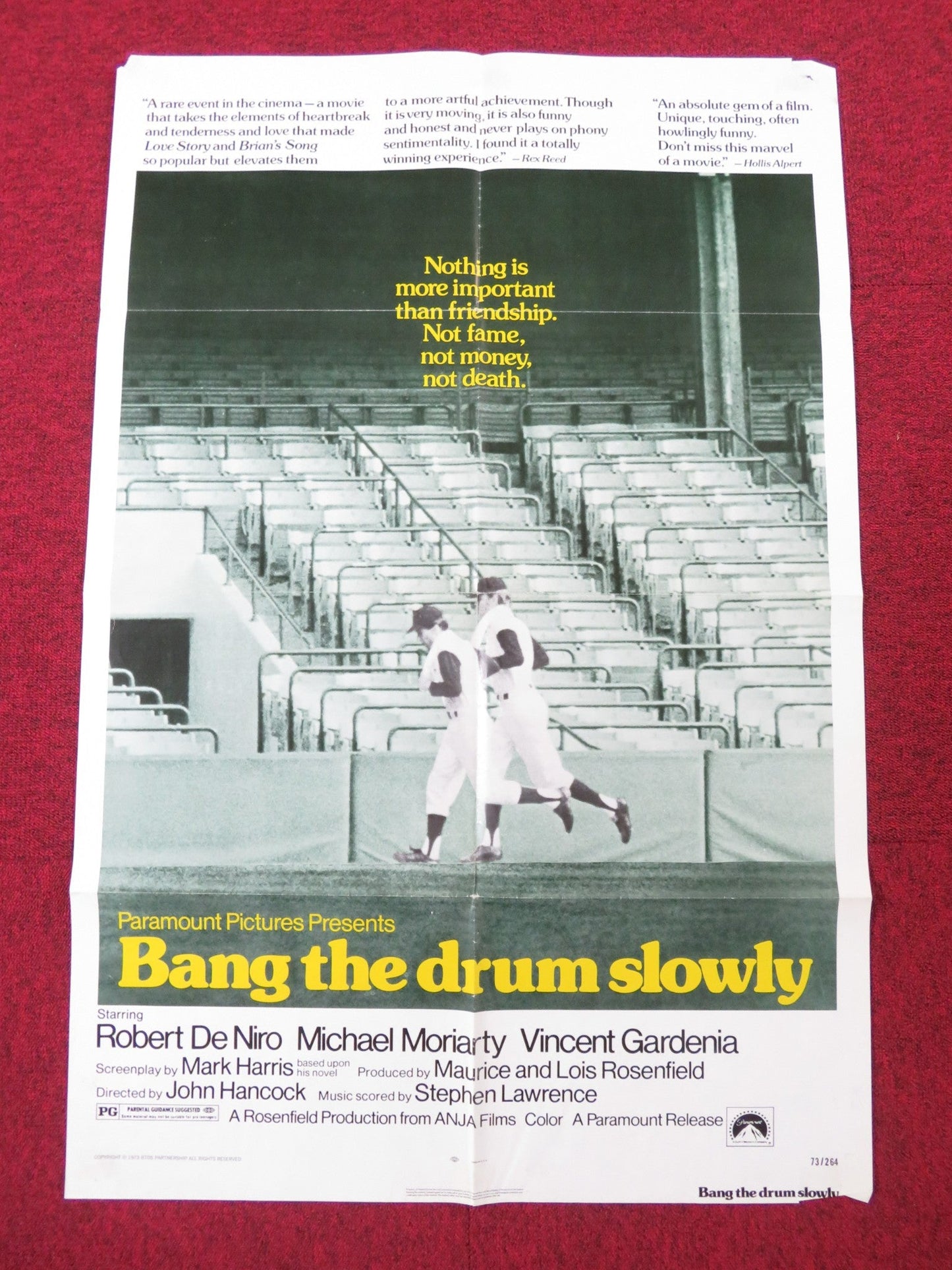 BANG THE DRUM SLOWLY FOLDED US ONE SHEET POSTER ROBERT DE NIRO M.MORIARTY 1973 Rendezvous Cinema Movie posters