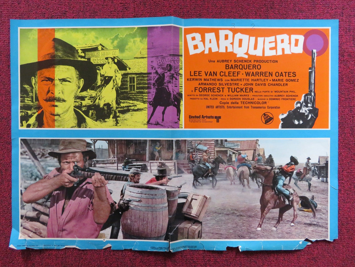 BARQUERO - A ITALIAN FOTOBUSTA POSTER LEE VAN CLEEF WARREN OATES 1970 Rendezvous Cinema Movie posters