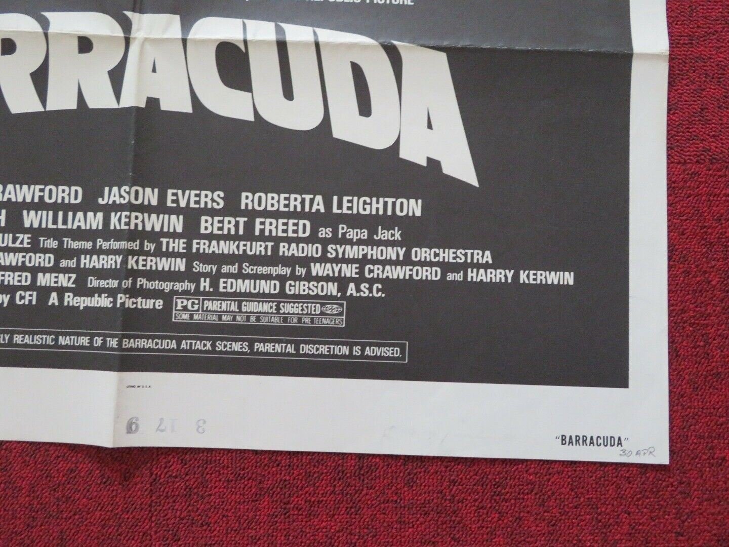 BARRACUDA FOLDED US ONE SHEET POSTER WAYNE CRAWFORD 1978 Movie posters