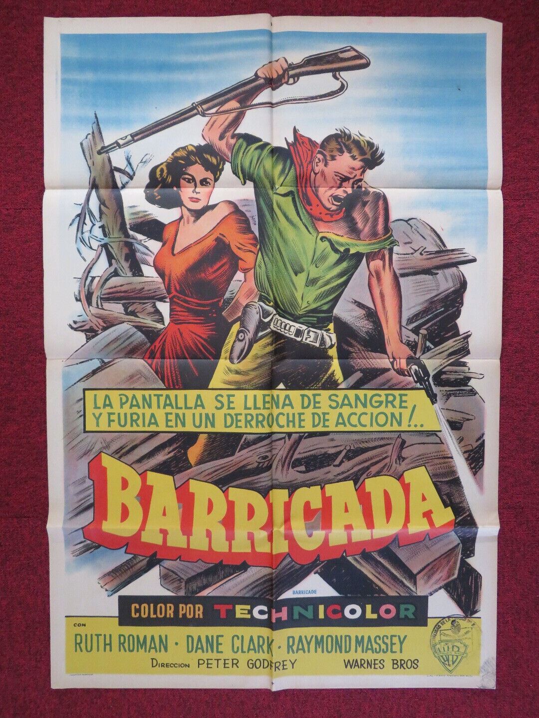 BARRICADE ARGENTINA FOLDED ONE SHEET POSTER DANE CLARK RAYMOND MASSEY 1950 Movie posters