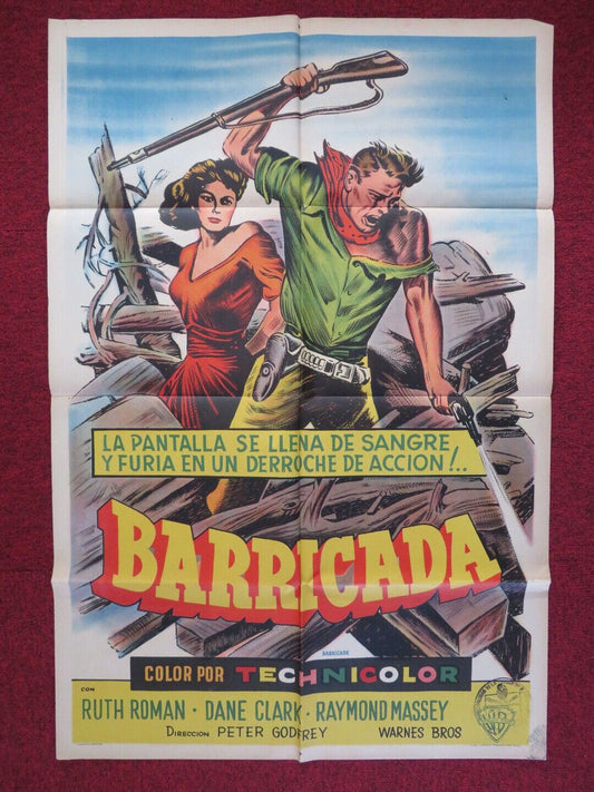 BARRICADE ARGENTINA FOLDED ONE SHEET POSTER DANE CLARK RAYMOND MASSEY 1950 Movie posters
