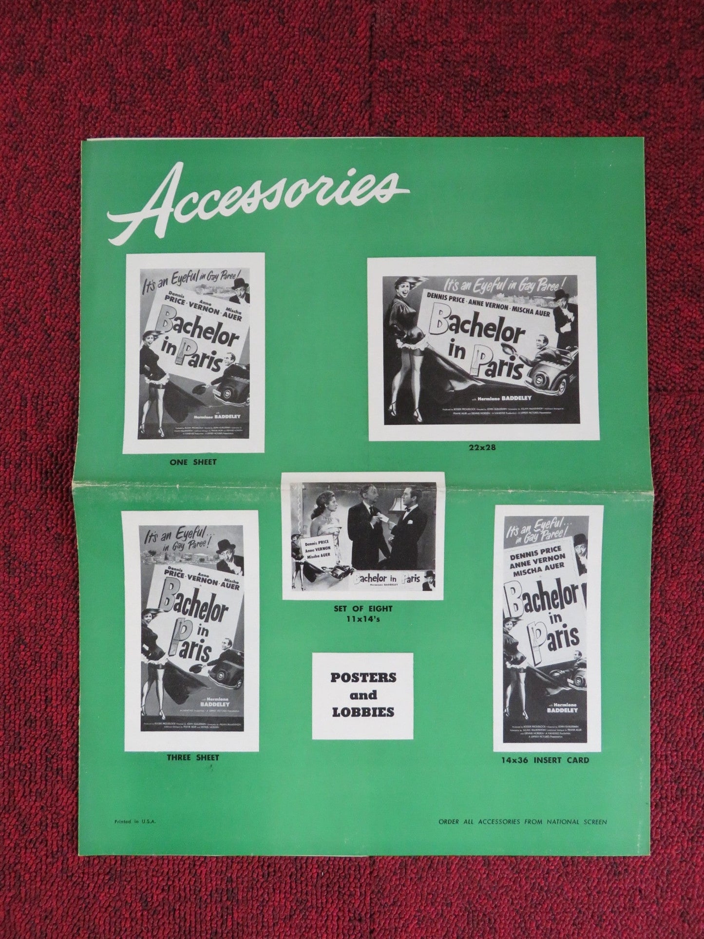 BATCHELOR IN PARIS UNCUT LIPPERT FOLDED PRESS BOOK DENNIS PRICE ANNE VERNON 1952 Rendezvous Cinema Movie posters