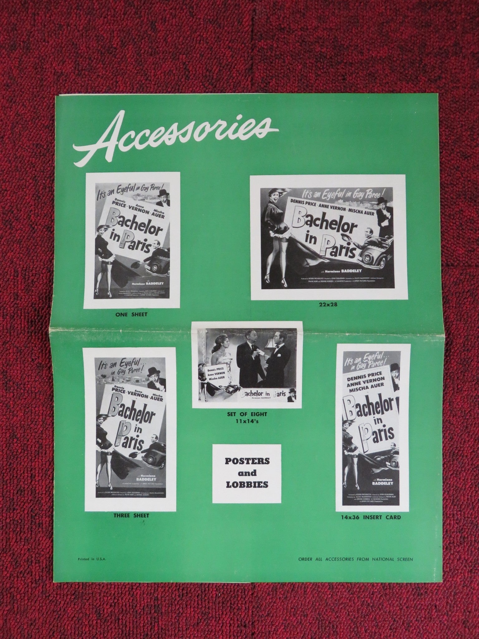 BATCHELOR IN PARIS UNCUT LIPPERT FOLDED PRESS BOOK DENNIS PRICE ANNE VERNON 1952 Rendezvous Cinema Movie posters