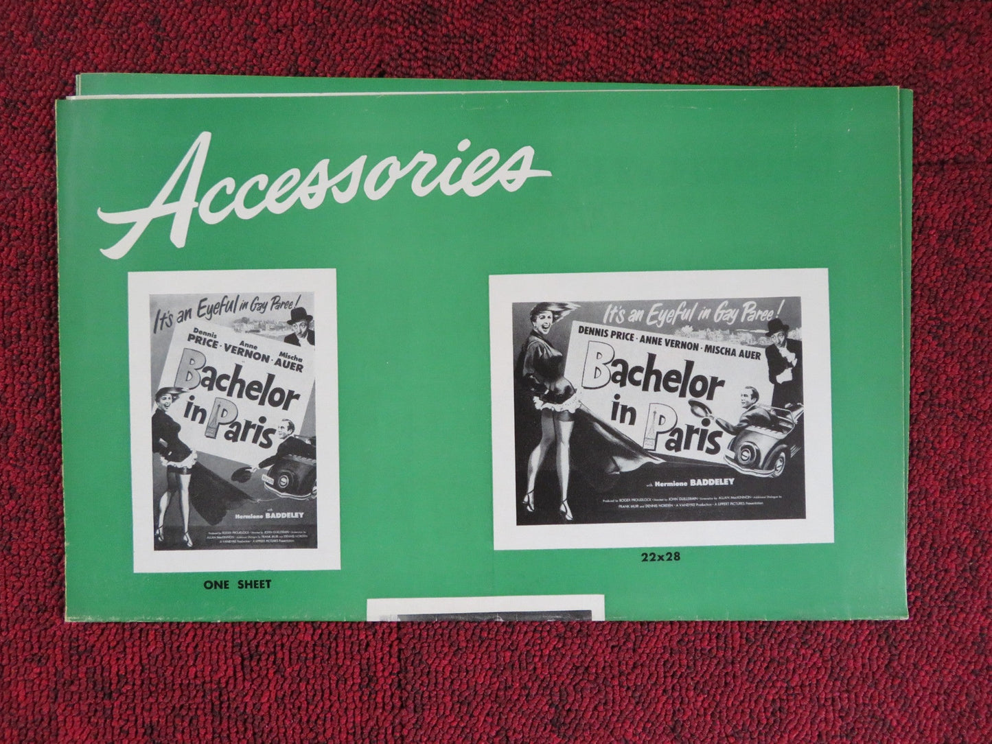 BATCHELOR IN PARIS UNCUT LIPPERT FOLDED PRESS BOOK DENNIS PRICE ANNE VERNON 1952 Rendezvous Cinema Movie posters