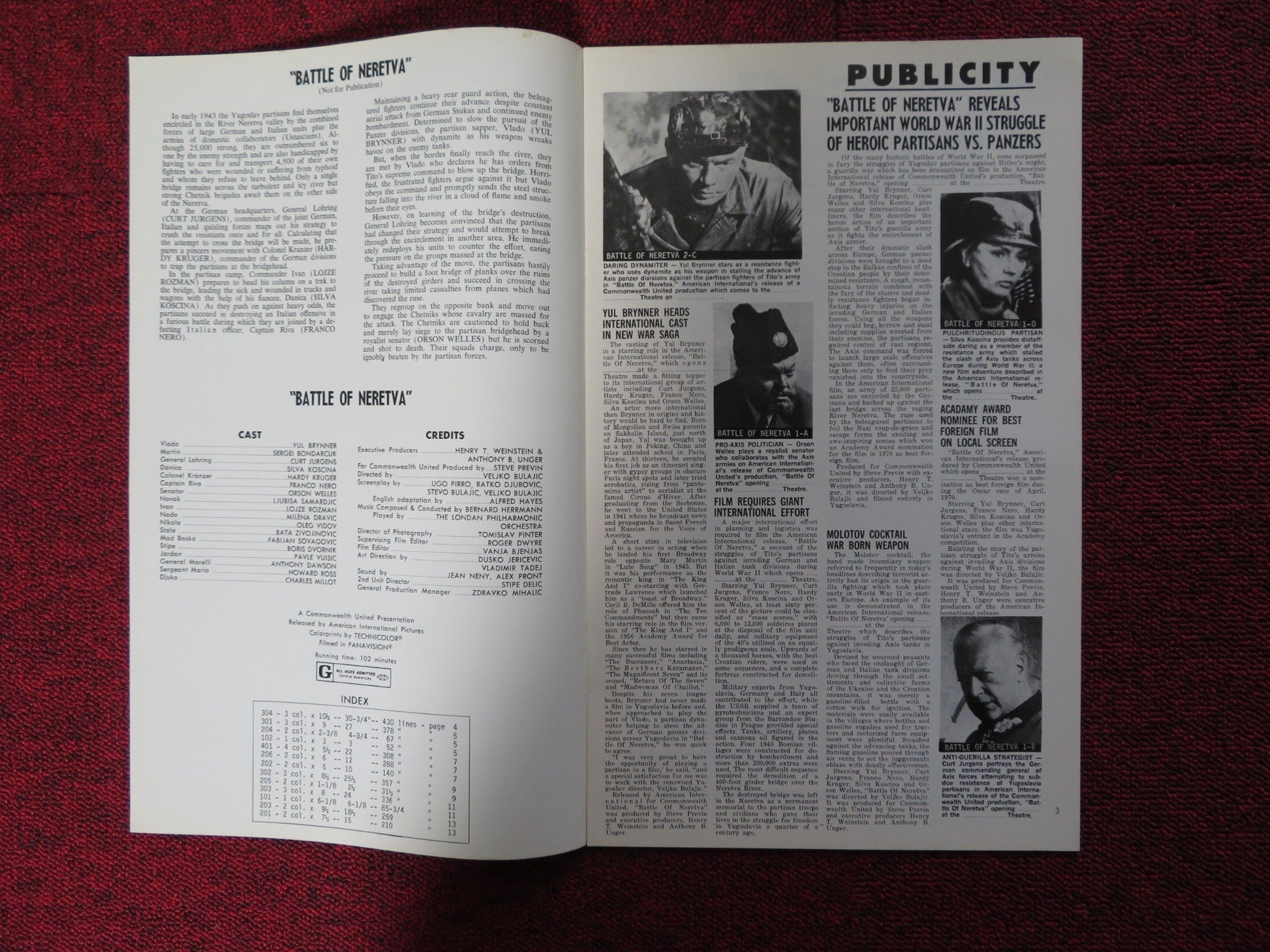 BATTLE OF NERETVA - PRESSBOOK UNCUT AMERICAN INTERNATIONAL BRYNNER WELLES 1969 Rendezvous Cinema Movie posters