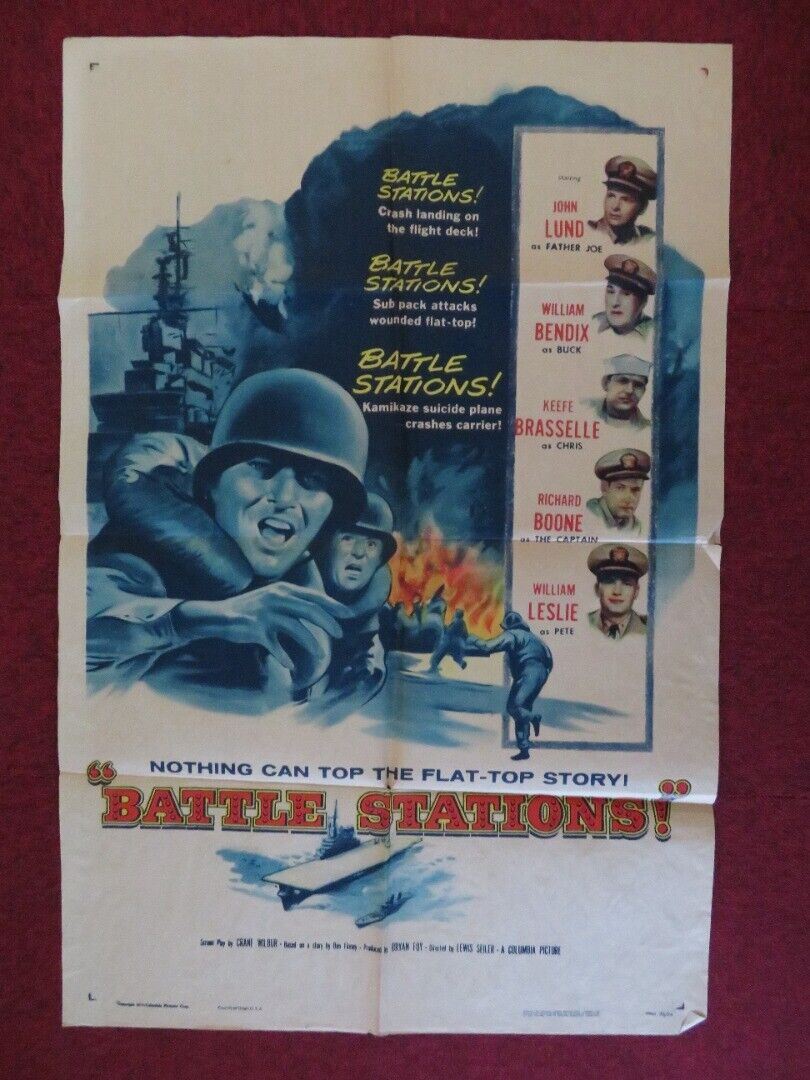 BATTLE STATIONS ONE FOLDED US ONE SHEET POSTER JOHN LUND WILLIAM BENDIX 1956 - Rendezvous Cinema