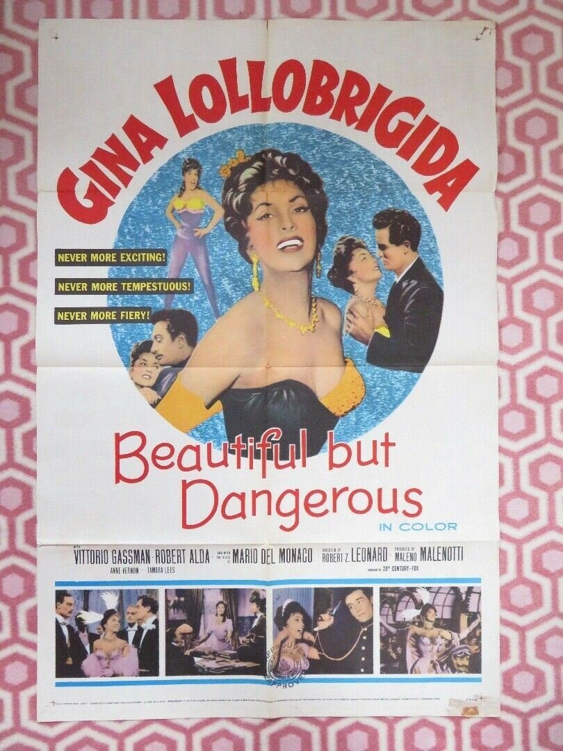 BEAUTIFUL BUT DANGEROUS FOLDED US ONE SHEET POSTER GINA LOLLOBRIGIDA 1955 Movie posters