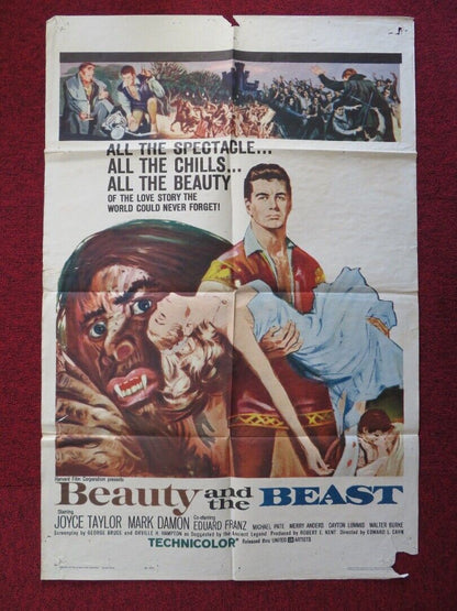 BEAUTY AND THE BEAST FOLDED US ONE SHEET POSTER JOYCE TAYLOR MARK DAMON 1962 Movie posters